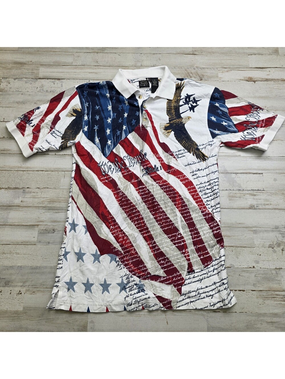 Patriotic USA Flag M Polo Shirt 4th Of July America Constitution WE THE PEOPLE